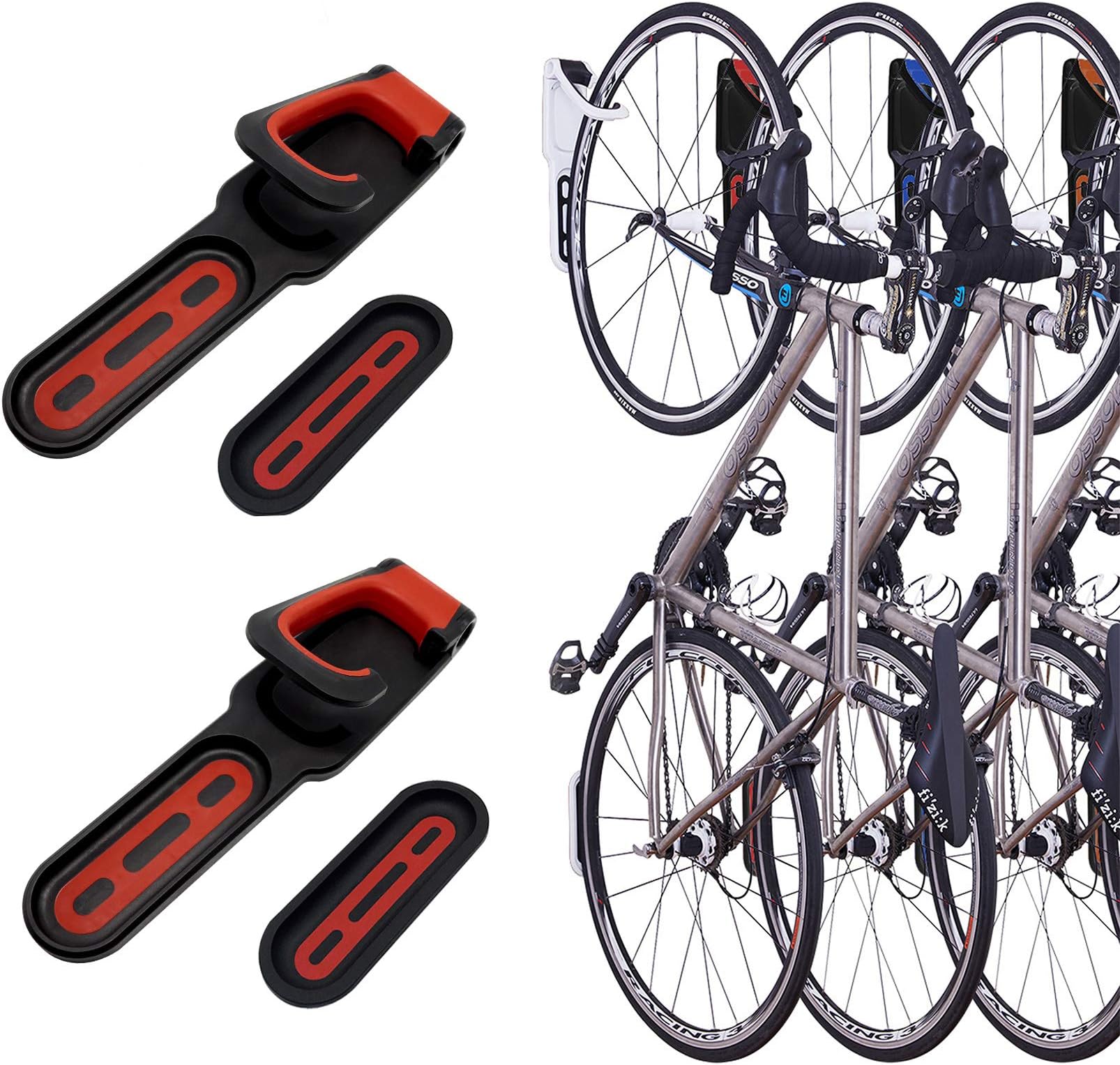 2 Pack Foldable Vertical Bike Rack Wall Mounted Bicycle Cycle Storage Rack Single Bike Hook Wall Bike Hanger Holder w/Tire Tray for Garage Shed Retail Applications Road Bike