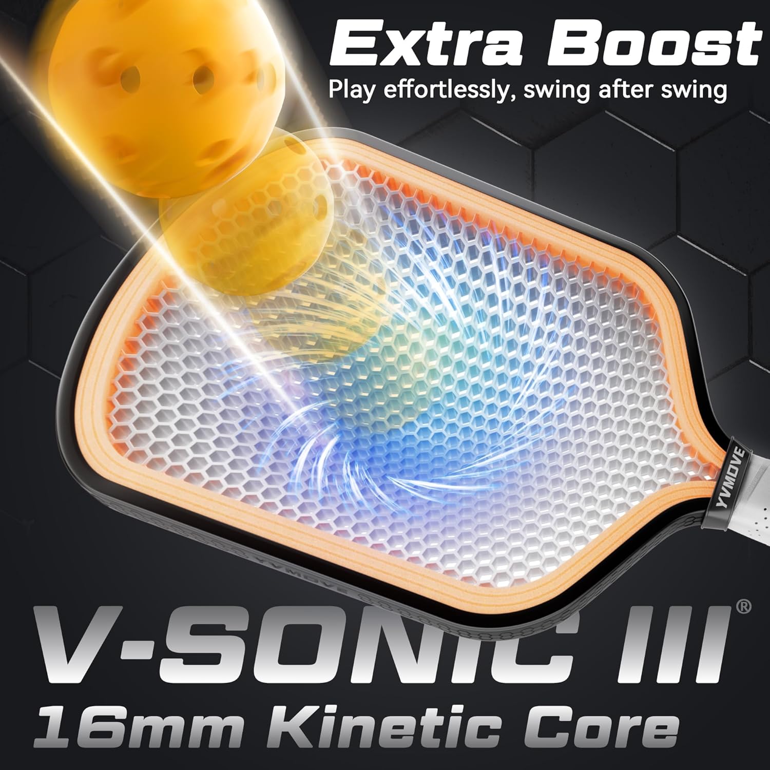 Pickleball Paddles for Advanced Players | Control & Power | Ti-Carbon Hybrid Face | V-Sonic IV Kinetic Core 16MM | Large Sweet Spot | Mid-Weight | Extended Grip | USAPA Approved - Image 3