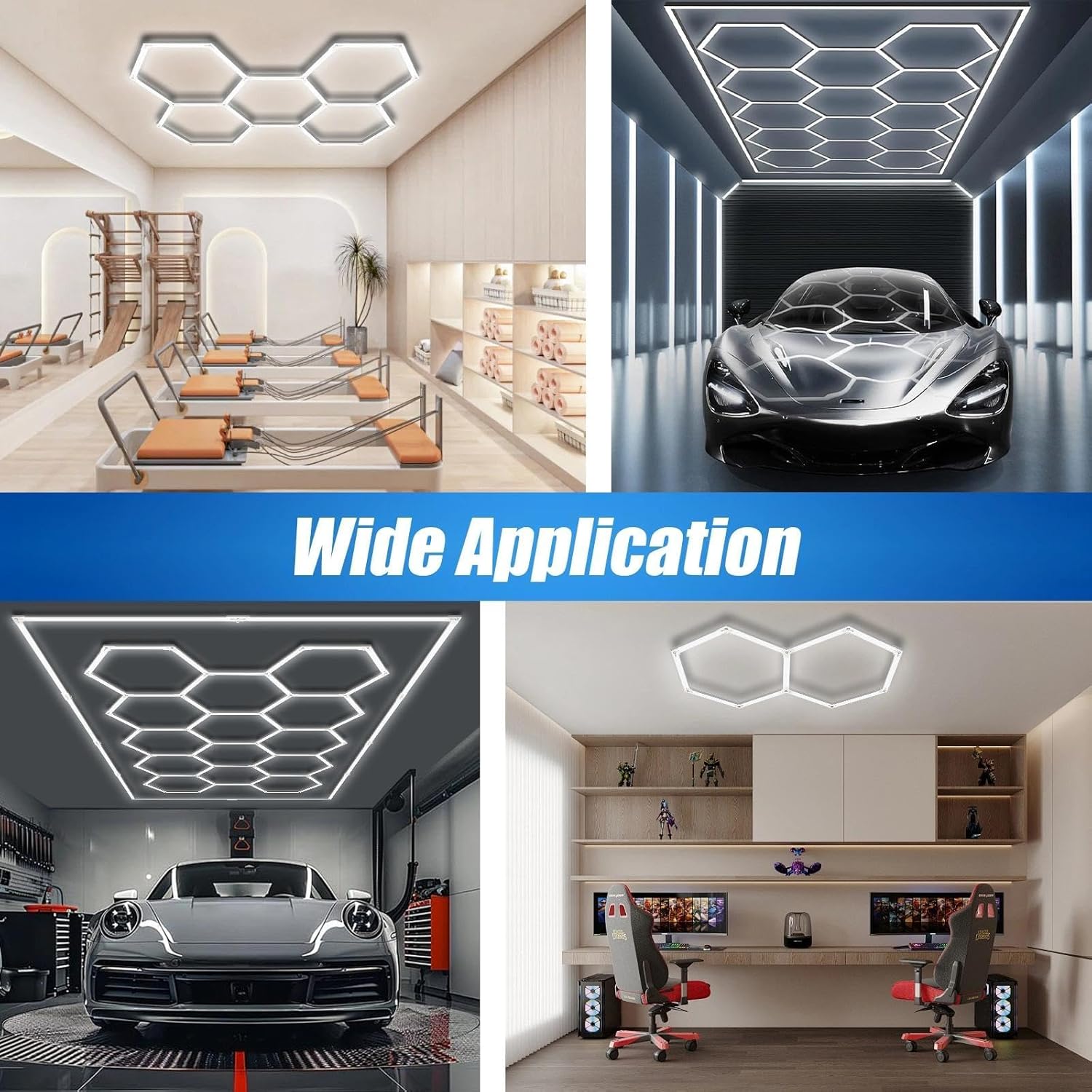 Hexagon Garage Lights, 168W 16800LM 4 Grids Hexagon Led Lights, 6500K Super Bright Honeycomb LED Ceiling Light for Garage, Shop, Basement, Gym