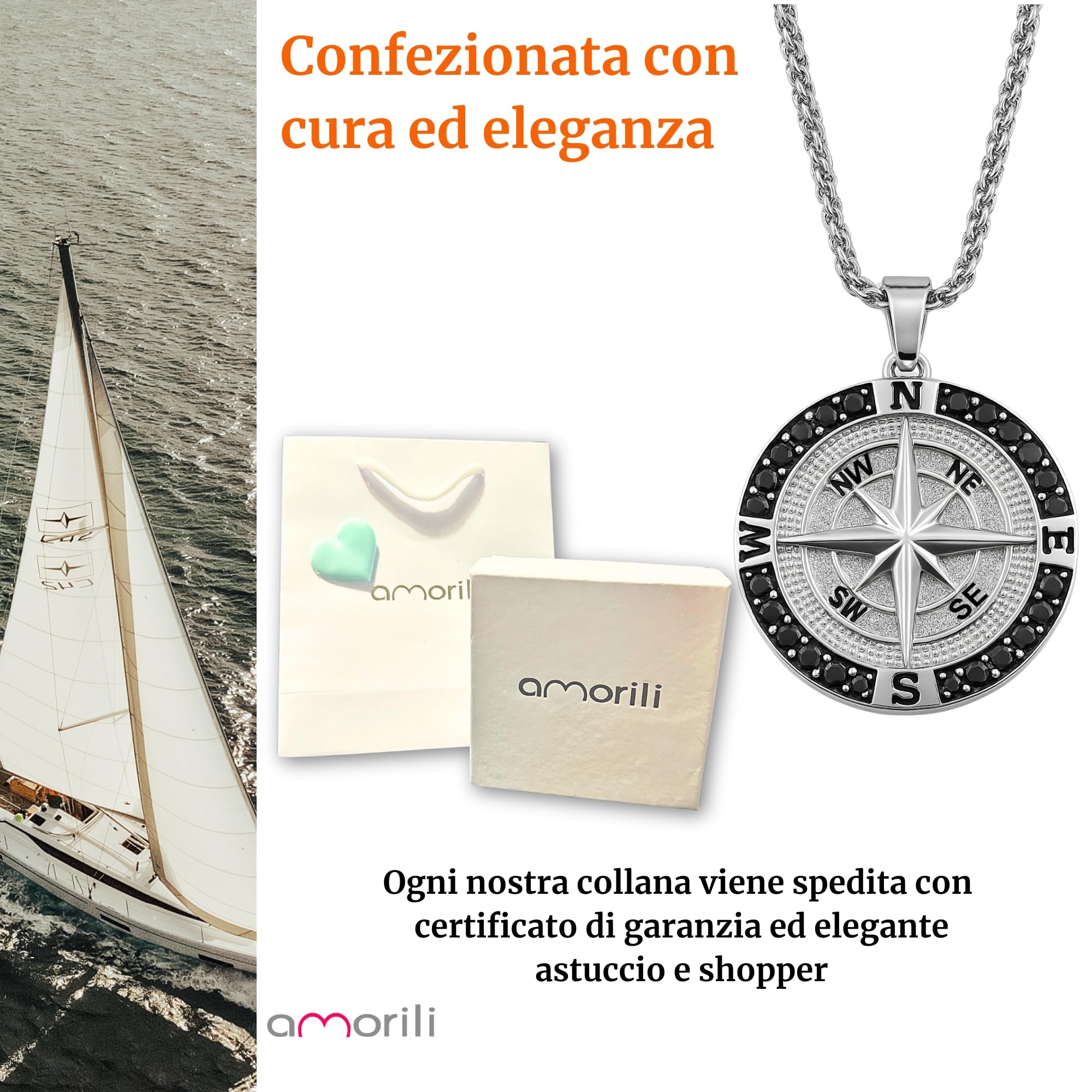 Collana Uomo Rosa dei Venti in Acciaio Inox – Ciondolo Bussola Ø2 cm – Catena Veneziana 50 cm – Stile Nautico Elegante – Idea Regalo Avventura cll2260