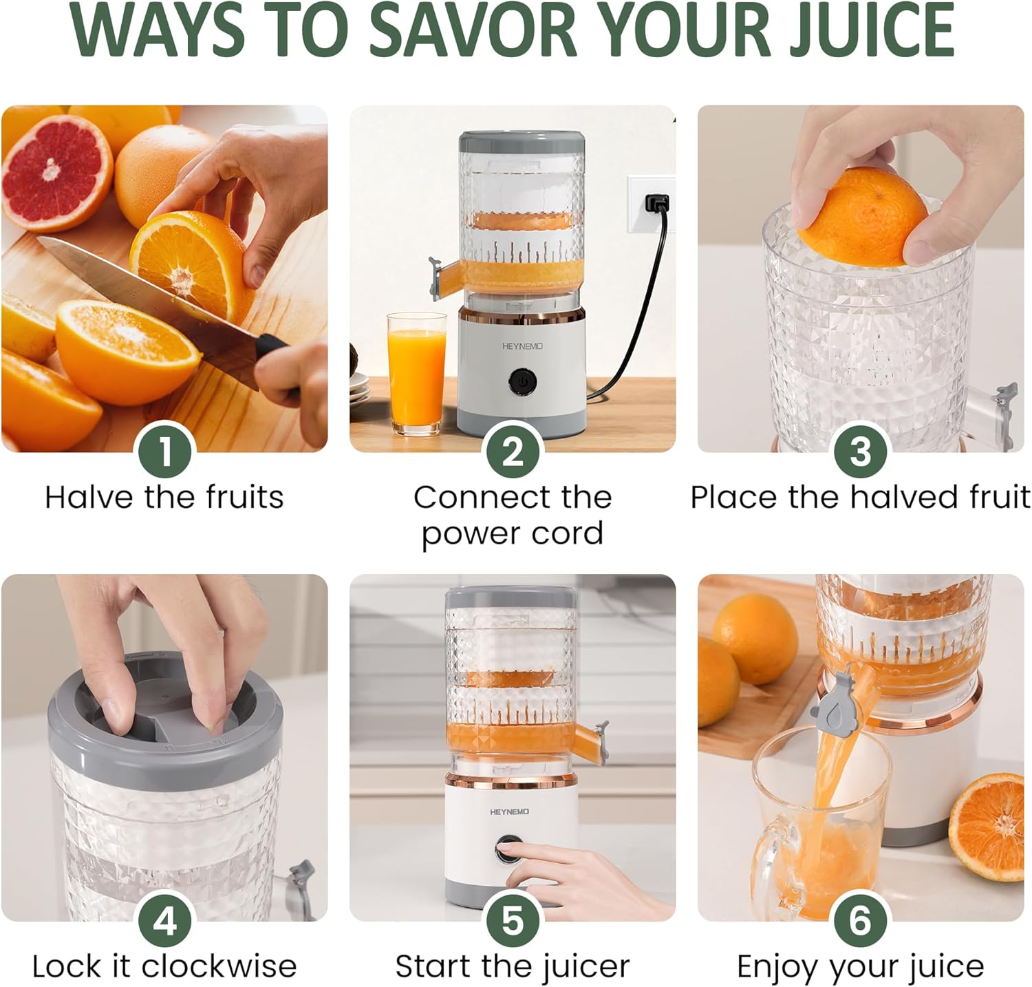 Electric Citrus Juicer, 90W Automatic Juice Squeezer with High-Speed 15,000 RPM, Ideal for Orange, Lemon, Grapefruit, and Soft Fruits, Includes Cleaning Brush，Grey