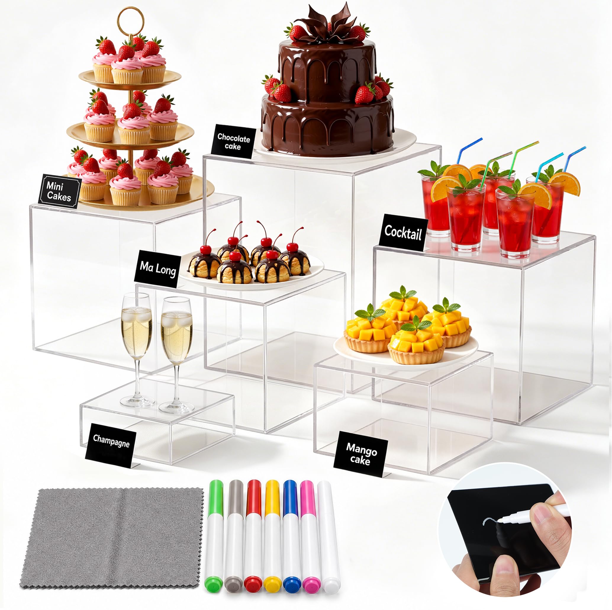 Photo 1 of fundledmi Buffet Risers, 6 Pcs Clear Acrylic Food Display Stands