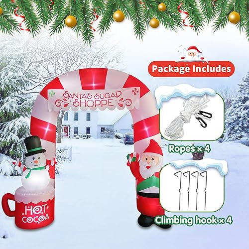 Vista 3 de Decoraciones inflables de Navidad para exteriores, arco inflable de Navidad de 8 pies con Papá Noel y muñeco de nieve, decoraciones de fiesta LED