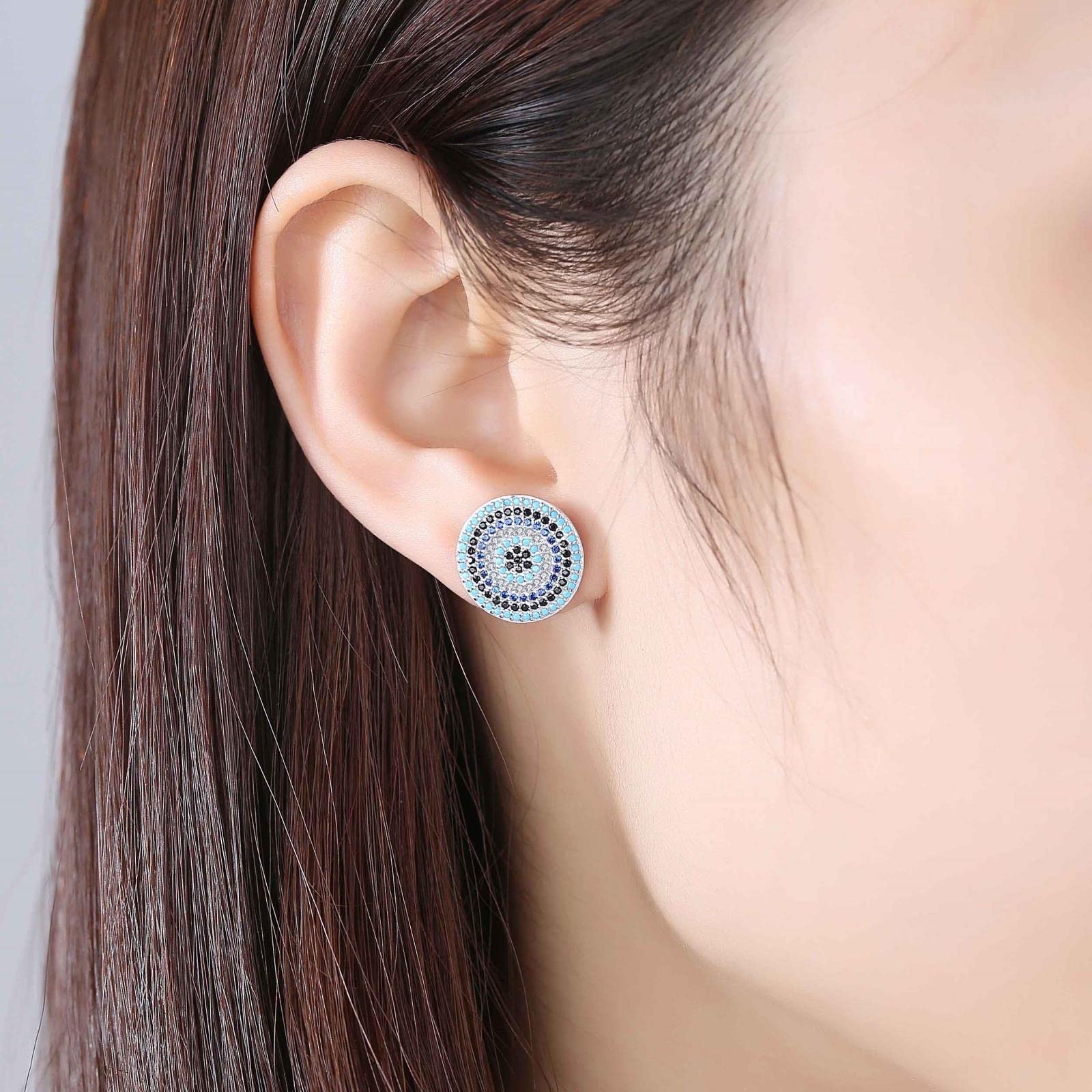 Lucky Turkish Evil Eye Pendientes para Mujer Plata De Ley 925 Big Bule Stone Crystal Stud Pendientes Joyería De Moda