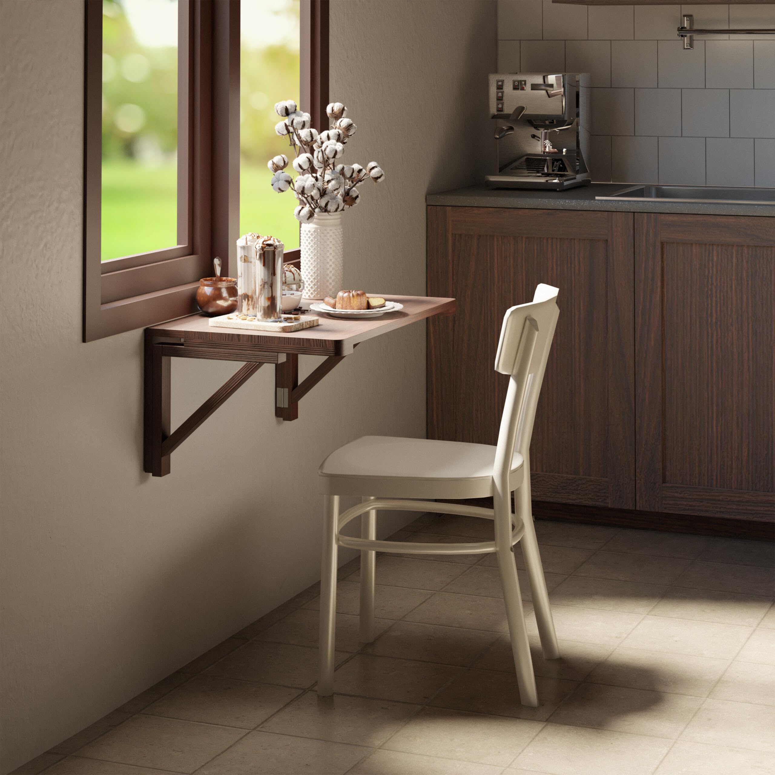 Relaxdays Tavolo a Scomparsa da Muro Cucina, Tavolino Pieghevole, Scrivania in Legno da Parete, LxP: 60x40 cm, Marrone