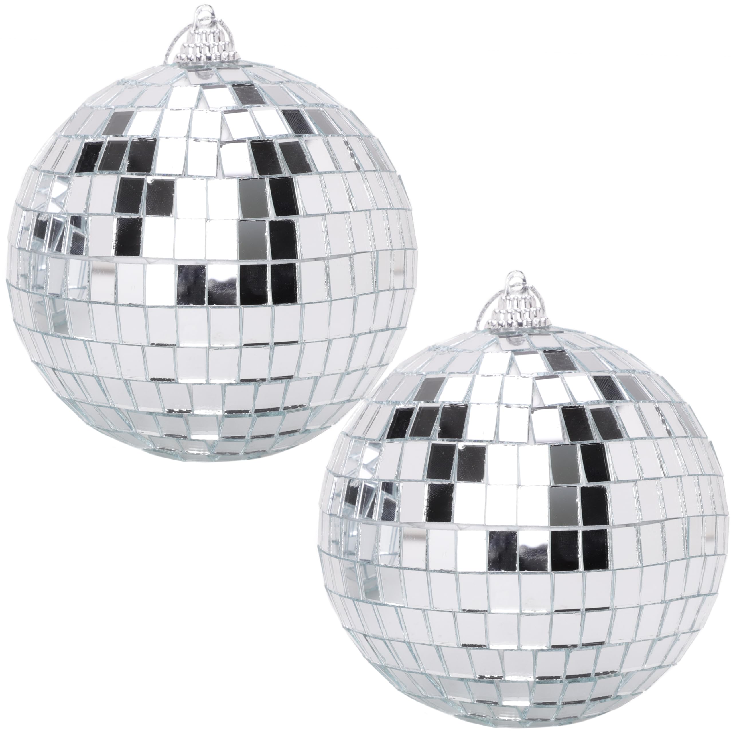 Christmas Concepts® Pack of 2-100mm (4") Silver Mirror Disco Ball Baubles - Christmas Tree Hanging Decorations