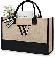 Vista 225 de TOPDesign Personalized Initial Canvas Beach Bag, Monogrammed Gift Tote Bag for Women Negro y marrón