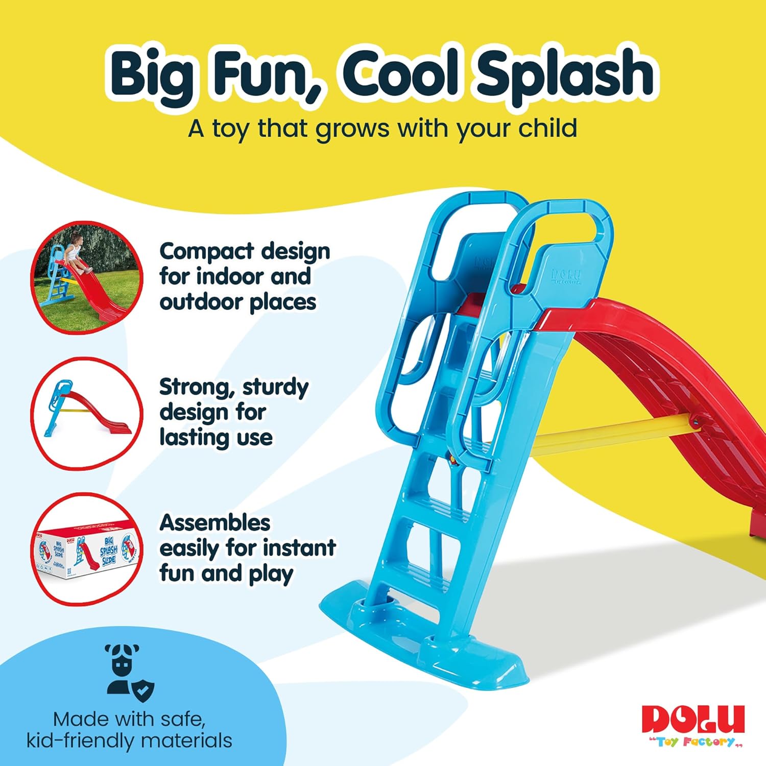 DOLU Big Splash Slide for Indoor or Outdoor Use with Water Connection Feature, Sturdy Ladder and Gripping Handrails for Safety, Red