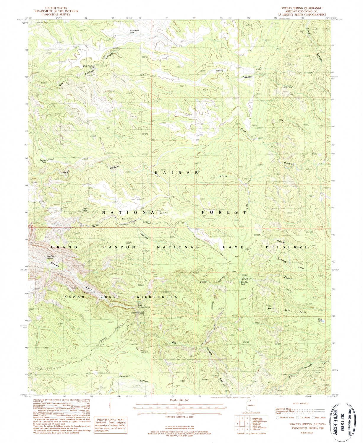 Sowats Spring AZ topo map, 1:24000 Scale, 7.5 X 7.5 Minute, Historical, 1988, Updated 1988, 26.9 x 22 in