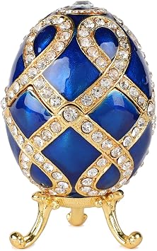 QIFU Vintage Blue Easter Egg Figurine Trinket Box Hinged, Unique Gift for FamilyQF5630