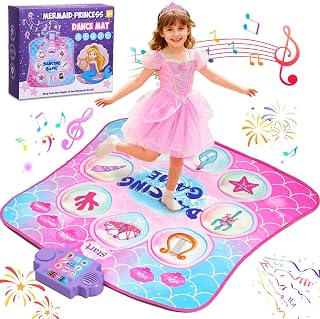 Leapio Dance Mat for Girls 3-12: 9 Light-Up Mermaid Buttons, 8 Games, 3 Speeds, Built-in Music - Safe Active Play Gift