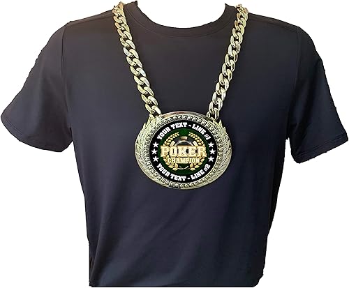 Miniatura 3 de Express Medals Trofeo de cadena de campeón Holdem de póquer personalizado con 2 líneas de texto personalizado en una gran medalla de premio de