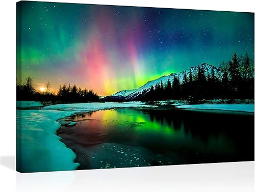 ZENDA Aurora Borealis - Lienzo decorativo para pared, diseño de auroras boreales, pintura de auroras boreales, paisaje, decoración del hogar, sala