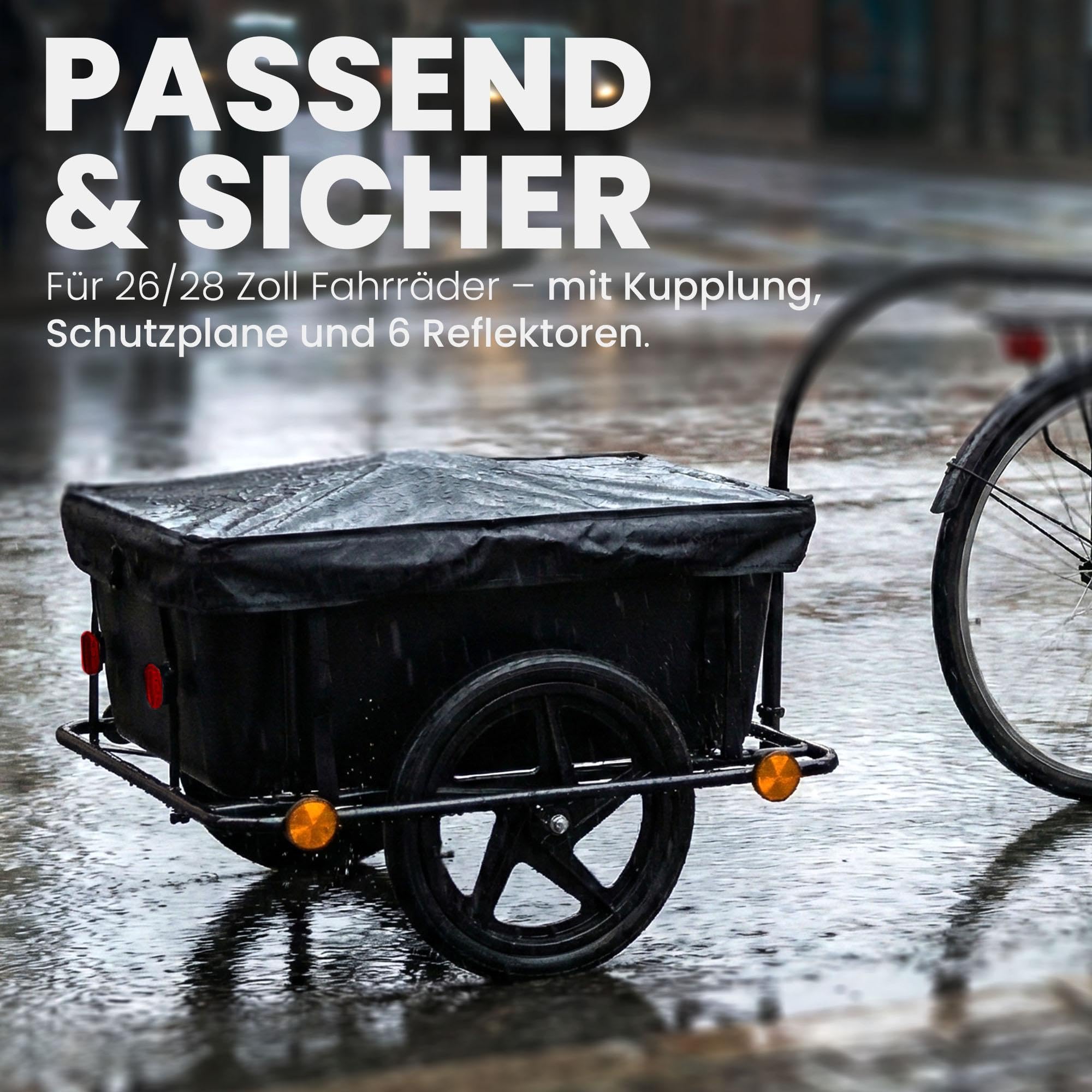 CLP Fahrradanhänger Lastenanhänger Haarlem, Transportanhänger mit Kupplung, Handwagen mit Plane, Stahlrahmen bis 80kg, für 26-28 Zoll Fahrräder, Farbe:schwarz