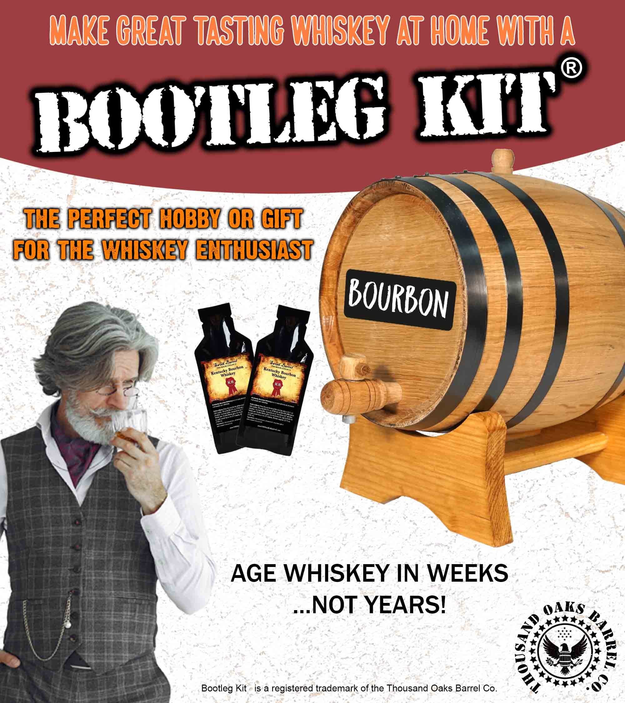 Kentucky Bourbon Whiskey Making Bootleg Kit w/Chalkboard & Book- Thousand Oaks Barrel Co. – Make & Age Spirits in an Oak Cask Keg- Best Father’s Day Gift Ever (1L)