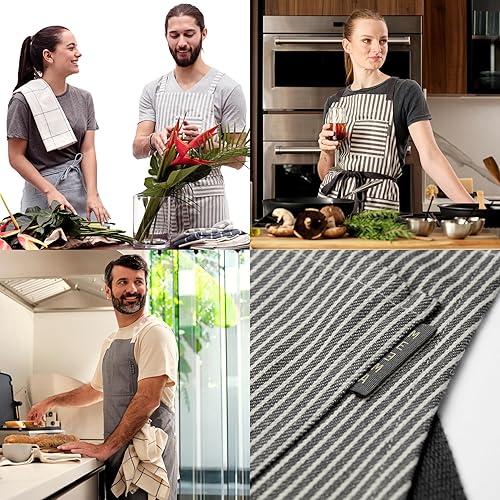 Miniatura 4 de MEEMA Cooking Apron with Pockets, Cross Back Apron  Upcycled Chef Aprons for Men & Women, for Kitchen & Restaurants