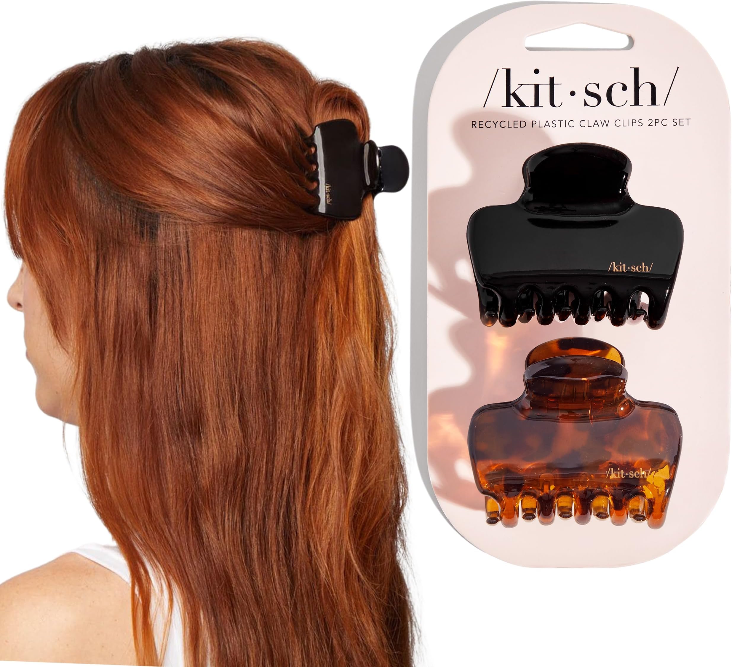 Medium Claw Clips for Women - Strong Hold & Stylish Glossy Puffy Design Hair Accessories | Half-Up or Full Updos | Ideal Gifts for Women - 2pc Set, Black & Tort