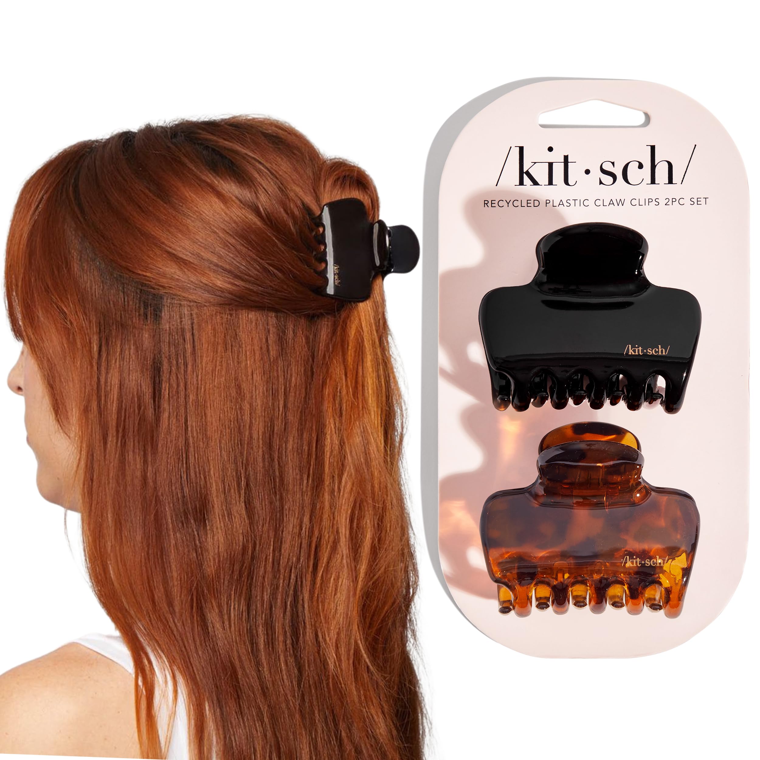 Kitsch Medium Claw Clips for Women - Strong Hold & Stylish Glossy Puffy Design Hair Accessories | Half-Up or Full Updos | Ideal Gifts for Women - 2pc Set, Black & Tort