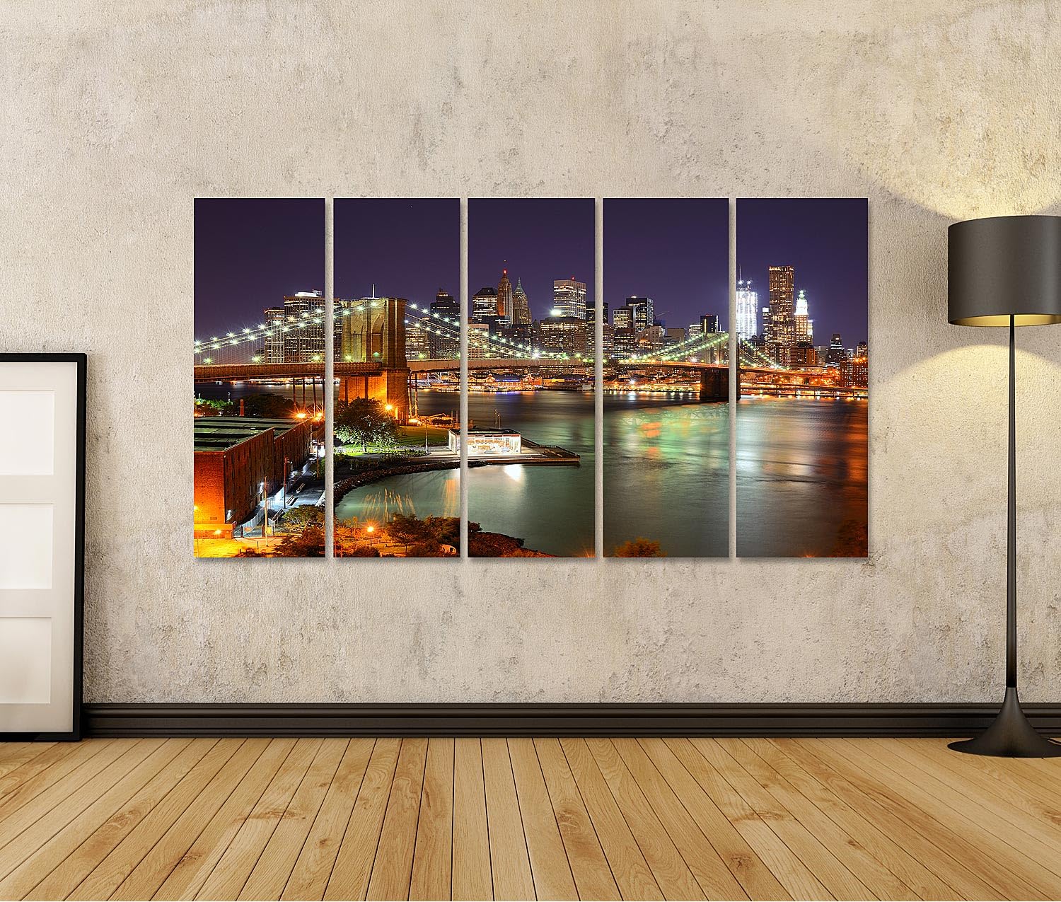 islandburner Primer cuadro sobre lienzo luces de la gran ciudad puente de Brooklyn por la noche imágenes murales carteles