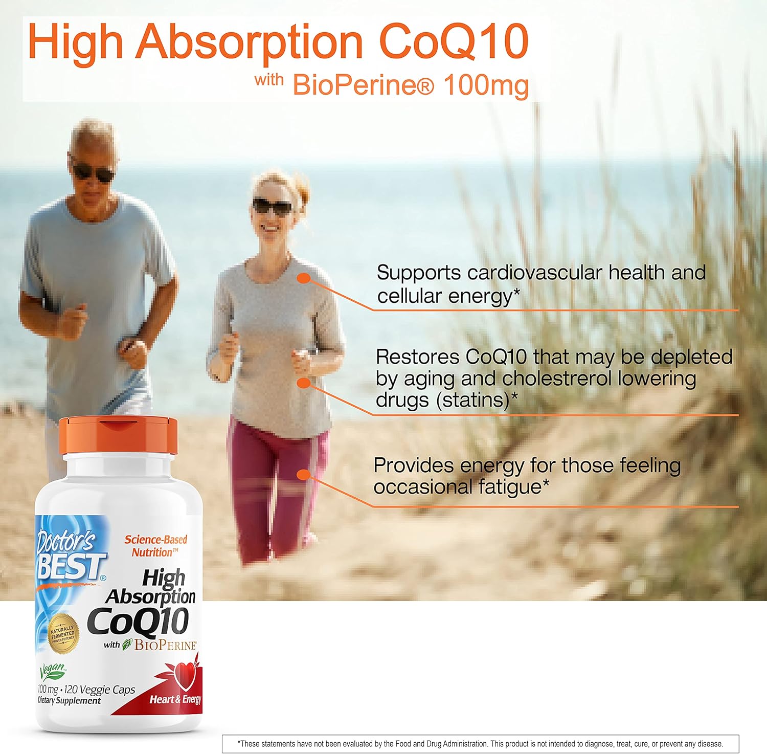 Doctor's Best High Absorption CoQ10 with Bioperine, Heart Health & Energy Production, Non-GMO, Gluten & Soy Free, Vegan, 100 Mg, 120 count : Health & Household