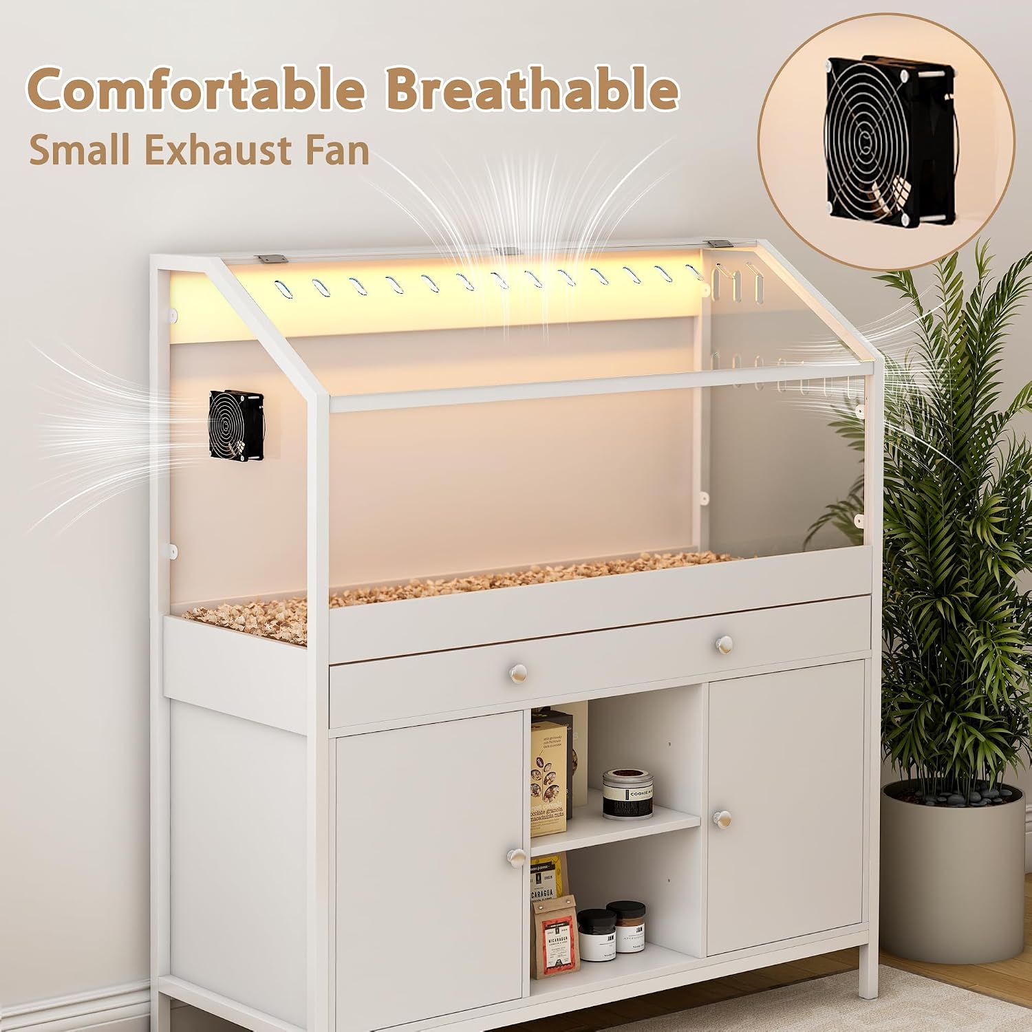 WANAN Hamster Cage with Storage Cabinet Small Animal Cage, Easy View Acrylic Panels, Large Habitat for Hedgehog Gerbil & Rat 43.3"x15.7"x43.3"