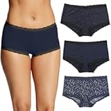 Women&apos;s Underwear&comma; Microfiber with Lace Boyshort Panties&comma; One Fab Fit&comma; 3-Pack