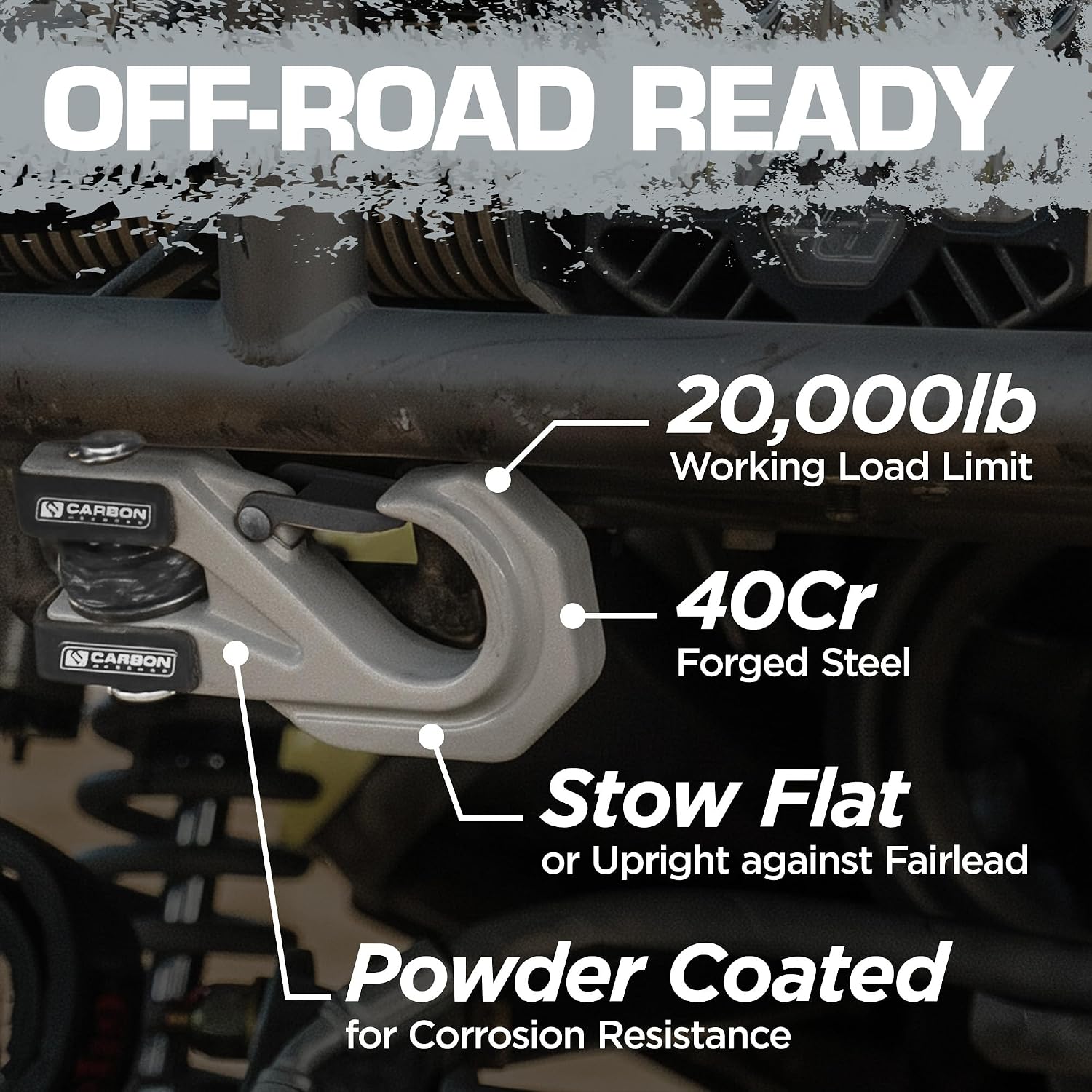 Megapro 3/8"-1/2" Closed Winch Hook | One-Handed Gate Hookup, Load-Tested Forged Steel | for 7,000-20,000 lb Winches | Fits Synthetic Rope & Cable | UTV Truck Jeep Trailer | Silver