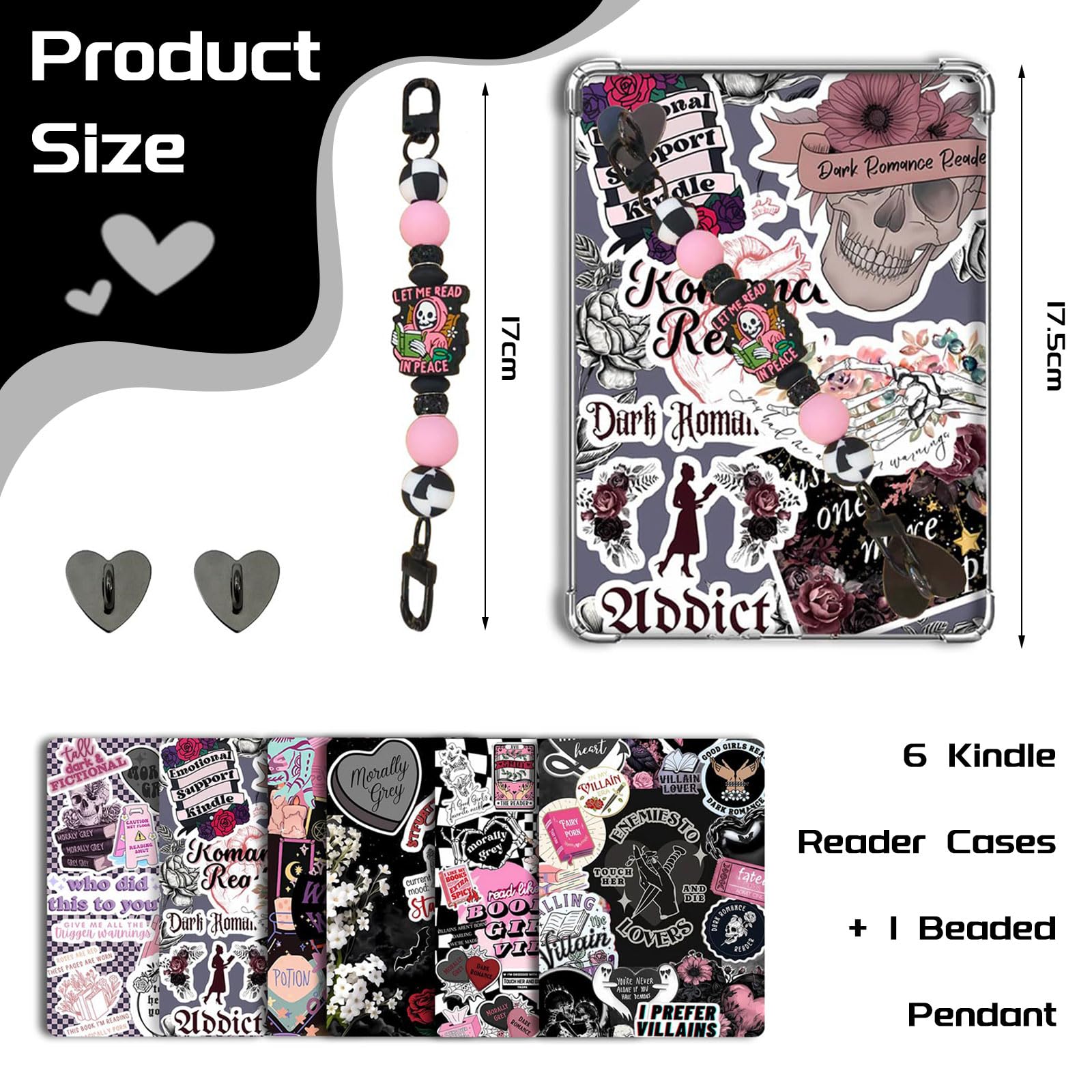 Muorruo 6-Pieces E-Reader Rear Inserts, for Kindle Paperwhite 11 12 Cover Accessories with Silicone Bead Bracelet & Pendant, Book-Theme Vintage Pattern Protection Set for Kindle E-Reader - 2