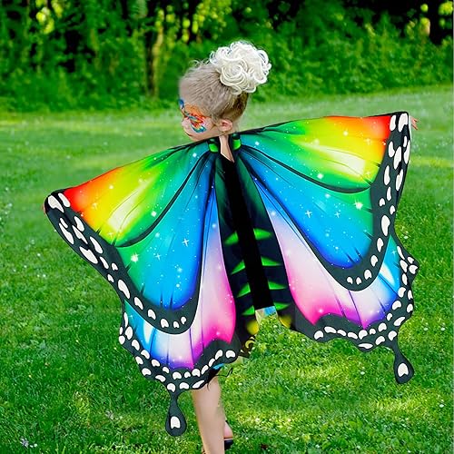 Miniatura 2 de RekTak Alas de mariposa para niñas, disfraz de mariposa para fiesta de Halloween, alas de hadas con máscara y diadema de antenas