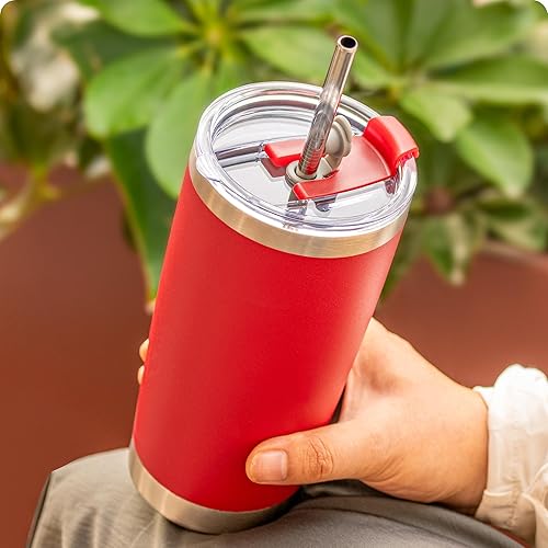 Miniatura 2 de Tapas de repuesto para vaso de 20 onzas, tapa resistente a salpicaduras para Yeti Rambler, BJPKPK y más, apto para popotes, sin BPA (rojo)