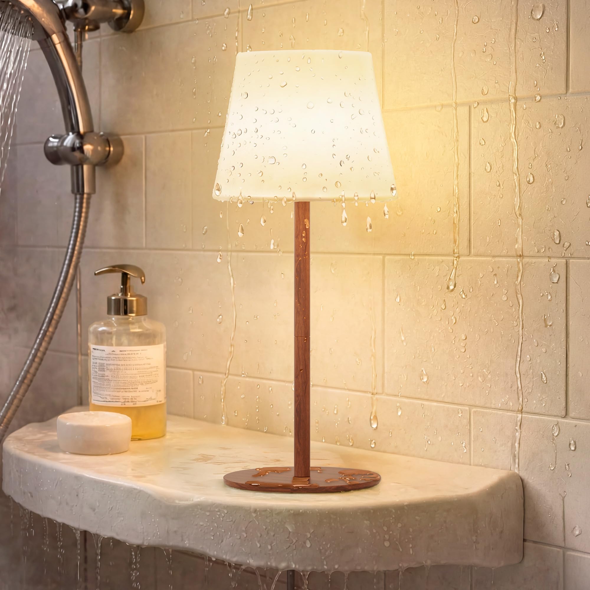 EZVALO Shower Lamp, IP65 Waterproof Bathroom Lamp, Rechargeable Cordless Mood Light, 3 Colour Temperatures Dimmable LED Night Light for Shower, Bathtub, Home Relaxation