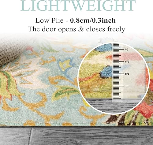 Miniatura 5 de Lahome Alfombra floral para pasillo, alfombra de 2 x 5 pies, lavable, antideslizante, de pelo bajo, alfombra de pasillo de cocina, alfombra suave
