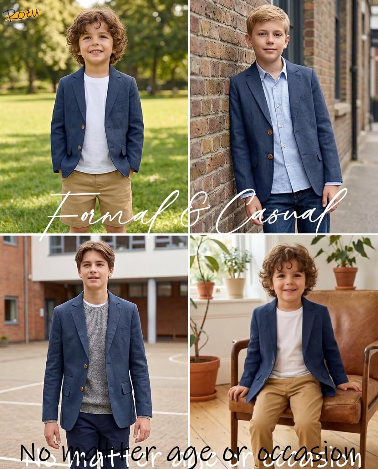 ROZU Boys Linen Suit Jacket Summer Casual Sport Coats Wedding Guest Outfit Linen Blazer for Boy School Uniform Beach Wedding