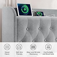 Vista 94 de koorlian Base de cama Queen con cabecero, base de cama tapizada ajustable con puertos tipo C y USB, cabecera de almacenamiento con respaldo de ala