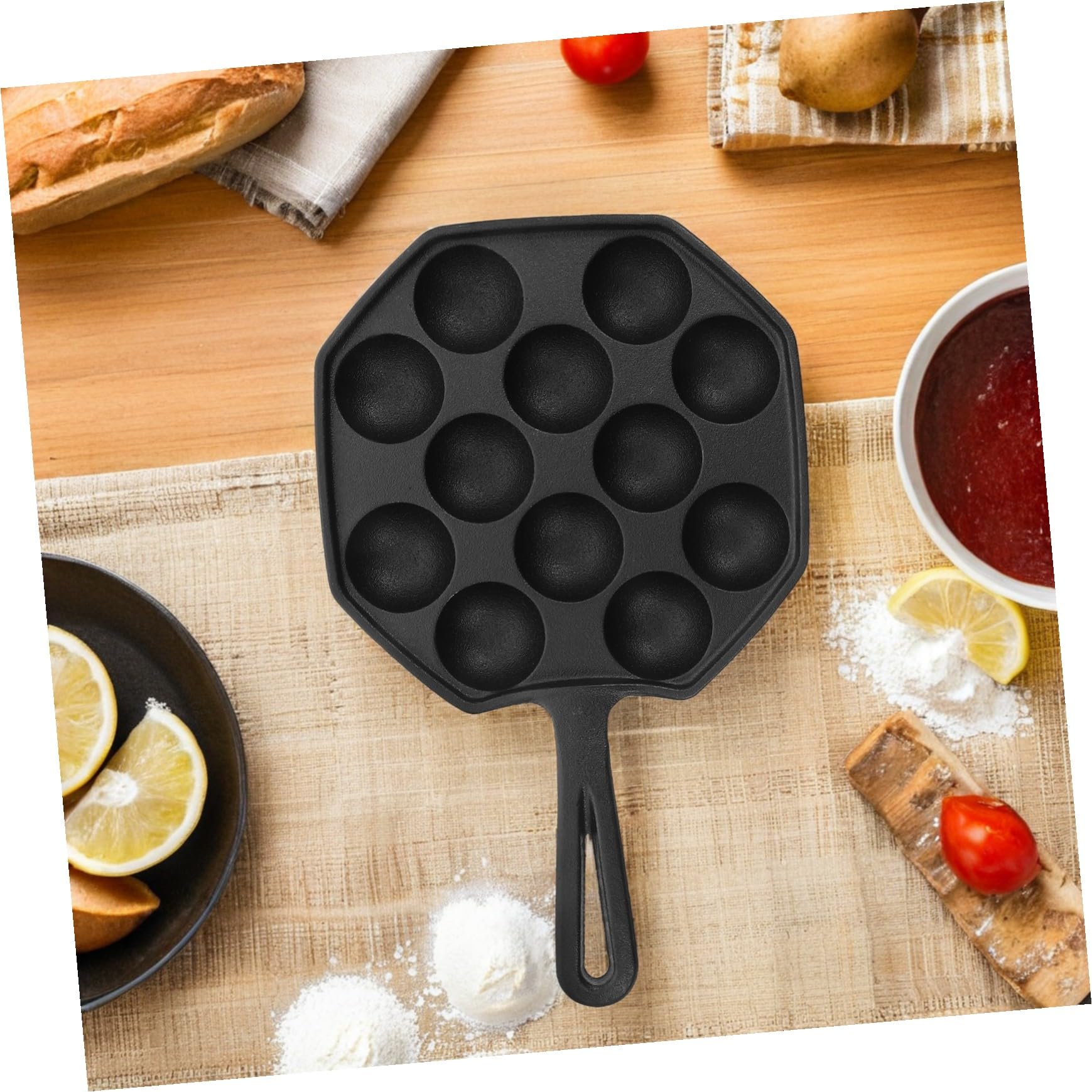 TOYANDONA Otworowa Żeliwna Patelnia Do Takoyaki i Naleśników Tradycyjne Japońskie Naczynie Do Pieczenia Pulpecików Nieprzywierająca Taca Grillow Efektywnego Smażenia i Pieczenia