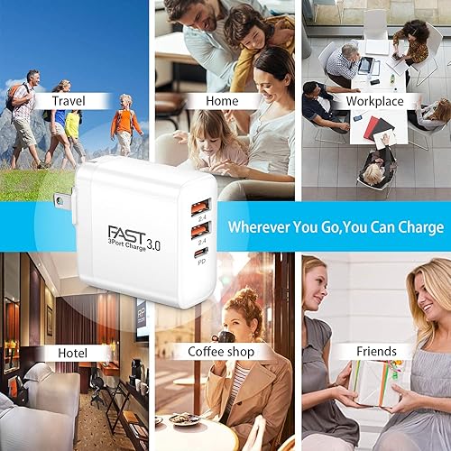 Miniatura 7 de iSeekerKit - Cargador USB C, paquete de 2 unidades, 30 W, 3 puertos, tipo C, bloque de carga con PD 3.0 + 5 V/2.4 A, plegable, USB C, enchufe