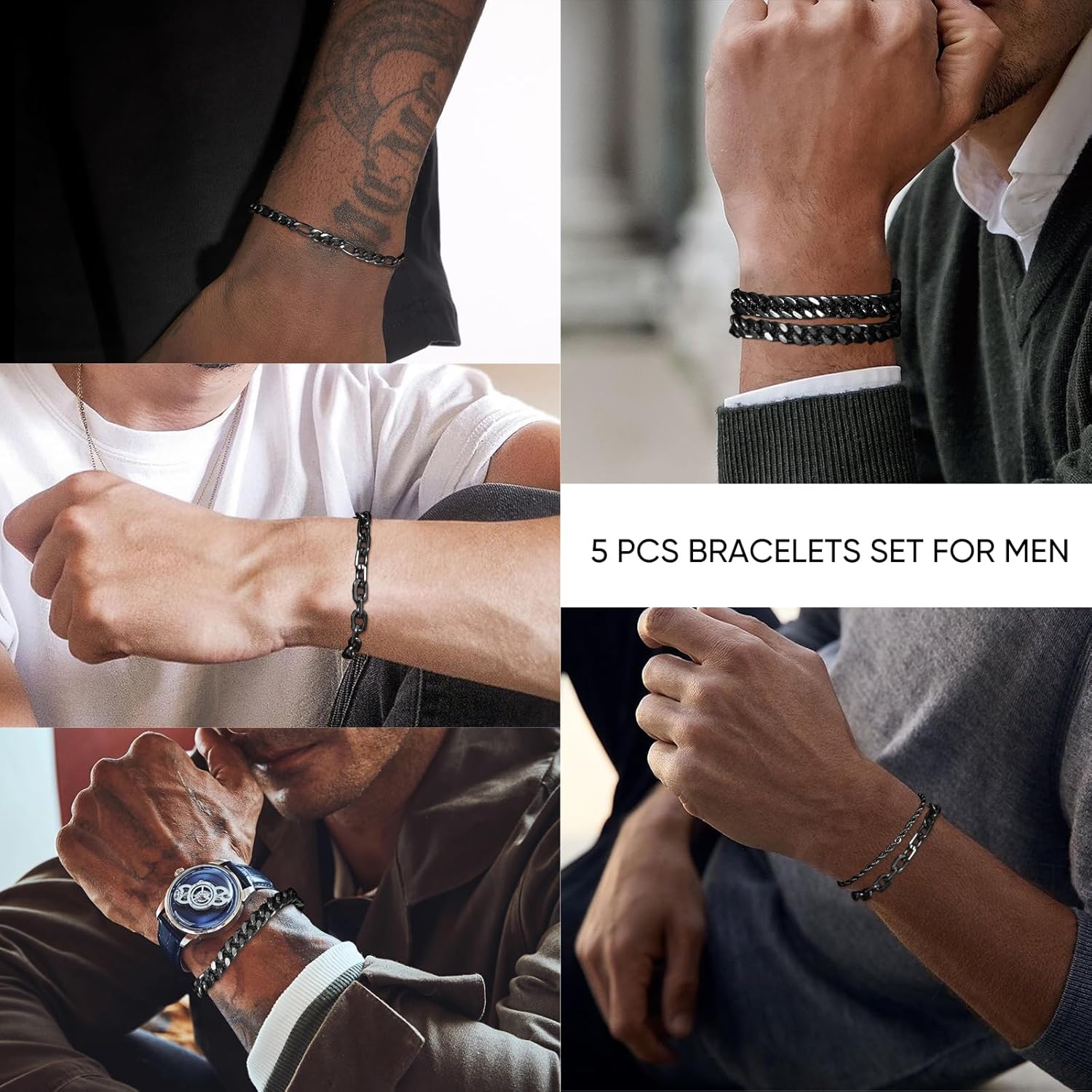 VNOX 5/7 Pcs Chain Bracelet for Men Women - Sturdy Stainless Steel Curb Width Cuban Link Chain Bracelet Set for Men Women,6.5/7/7.4/8.2/9 Inches - Image 2