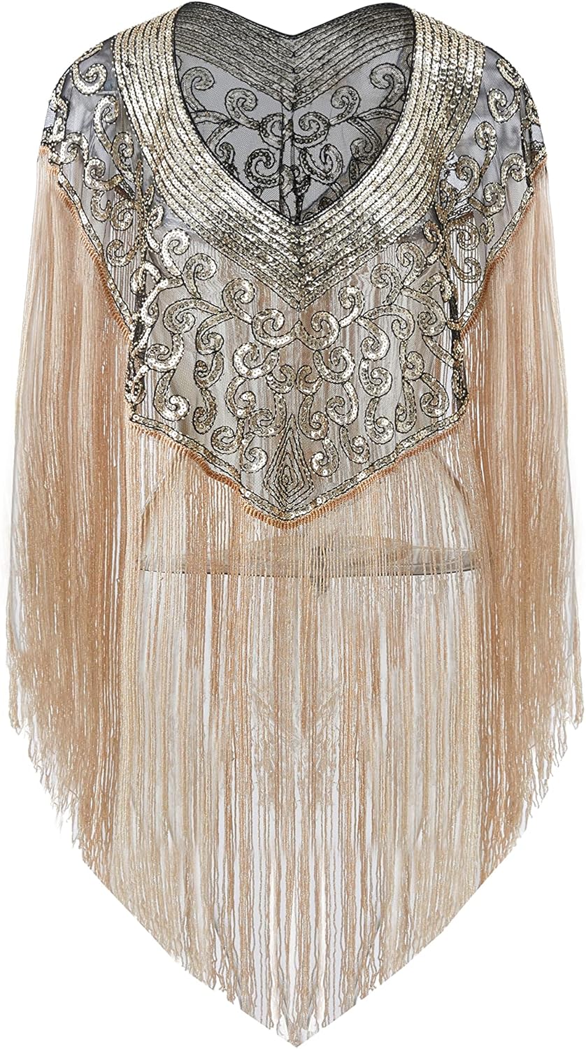 BABEYOND 1920s Shawl Wraps Long Fringed Evening Cape Sequin Beaded Party Shawl - Image 2