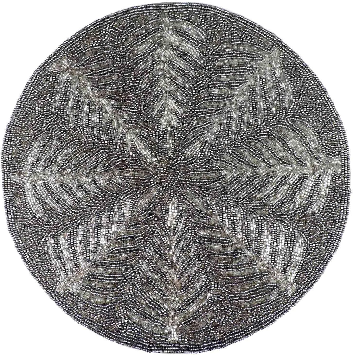 Handmade Beaded Placemat, Embroidered Tree of Life Tablemat in Smoke and Silver, Beaded Charger Placemat, Winter Tabletop Décor - Set of 2