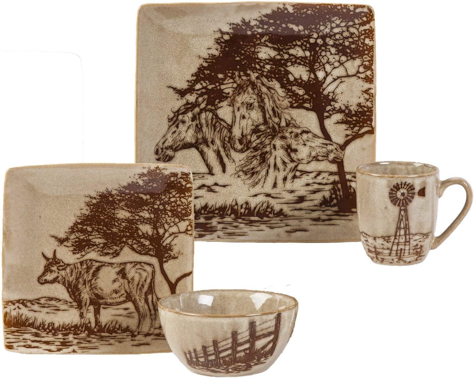 HiEnd Accents Jasper Country-Style 16-PC Dinnerware Set, Chocolate/Mocha