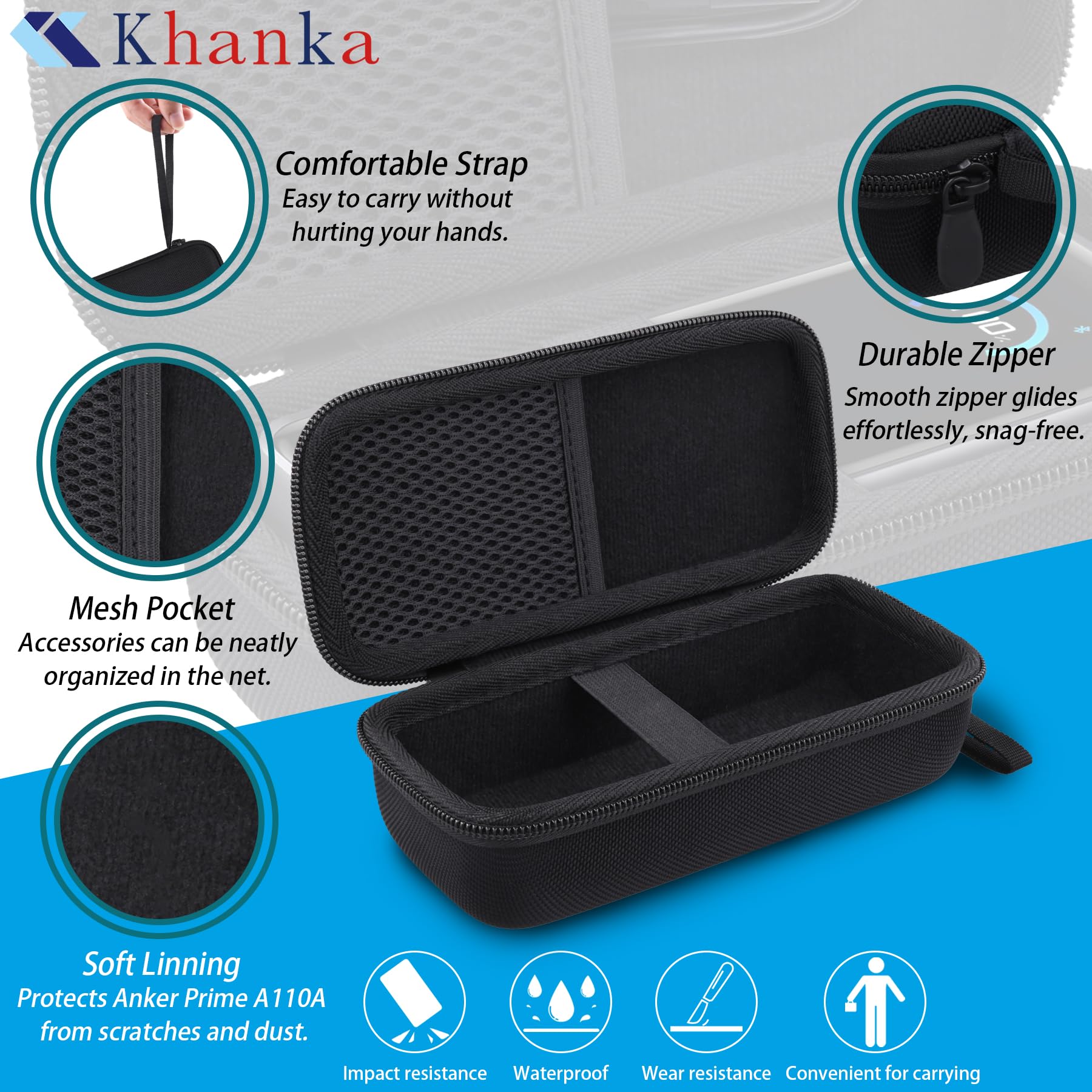 Khanka Funda para Anker Prime 26,250mAh Power Bank (300W), Estuche de Almacenamiento y Viaje para Anker Prime Power Bank 26,250mAh 300W(A110A), Solo Funda