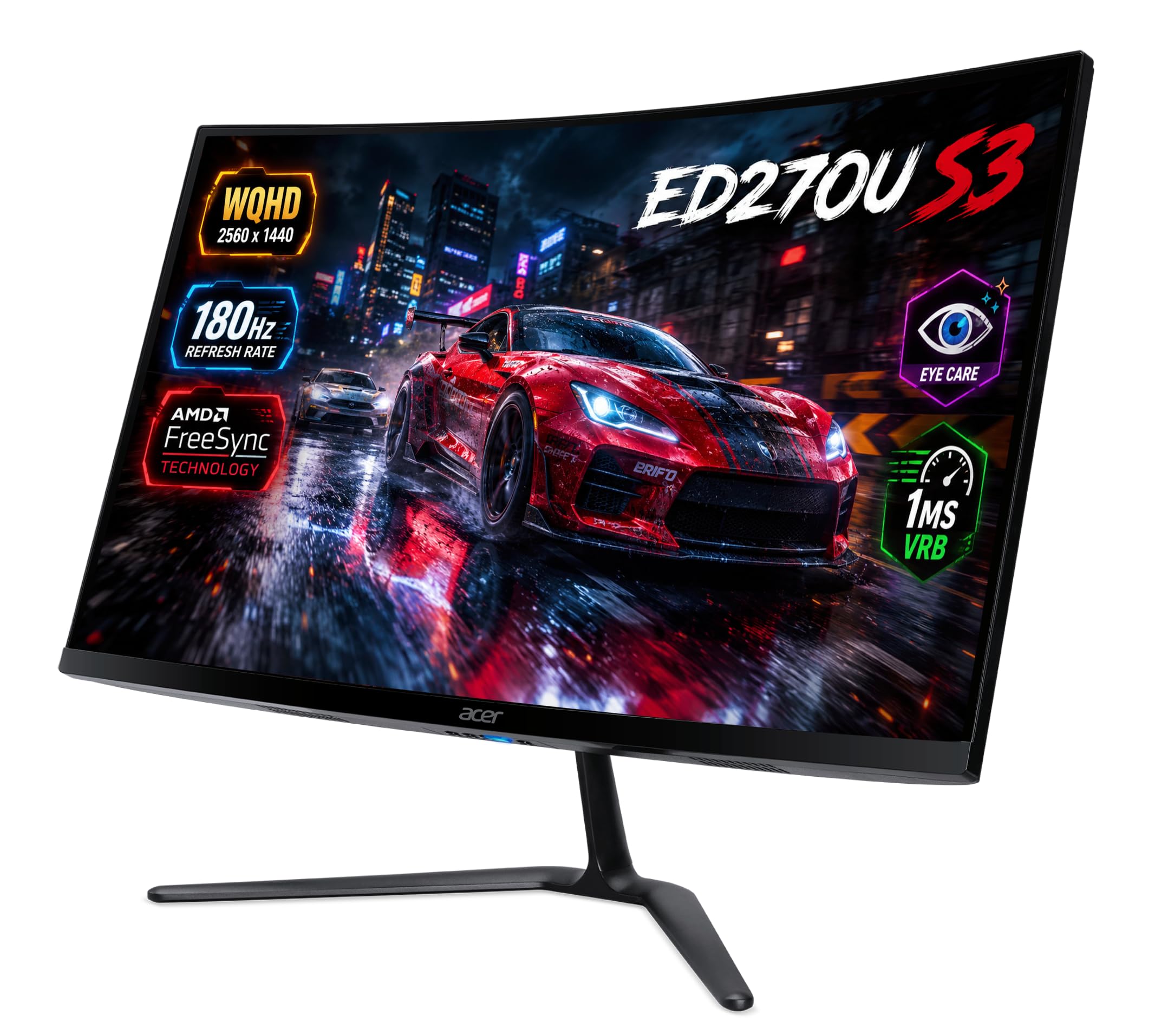 Acer ED270U S3 27 Inch WQHD 2560x1440 1500R Curved Gaming Backlit LED LCD Monitor I 1MS VRB, 180Hz Refresh Rate I AMD FreeSync I 2 x HDMI 1 x Display Port I Stereo speakers I Eye Care I HDR 10 I Black-image-34