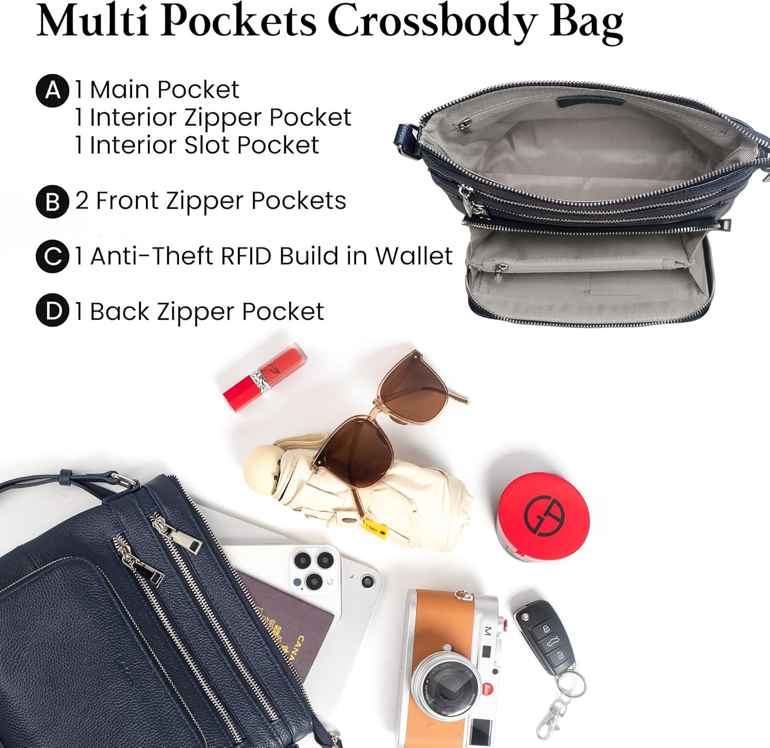 befen Genuine Leather Crossbody Bags for Women, Medium Anti-Theft Shoulder Purse with Built in RFID Wallet for Travel - Image 4