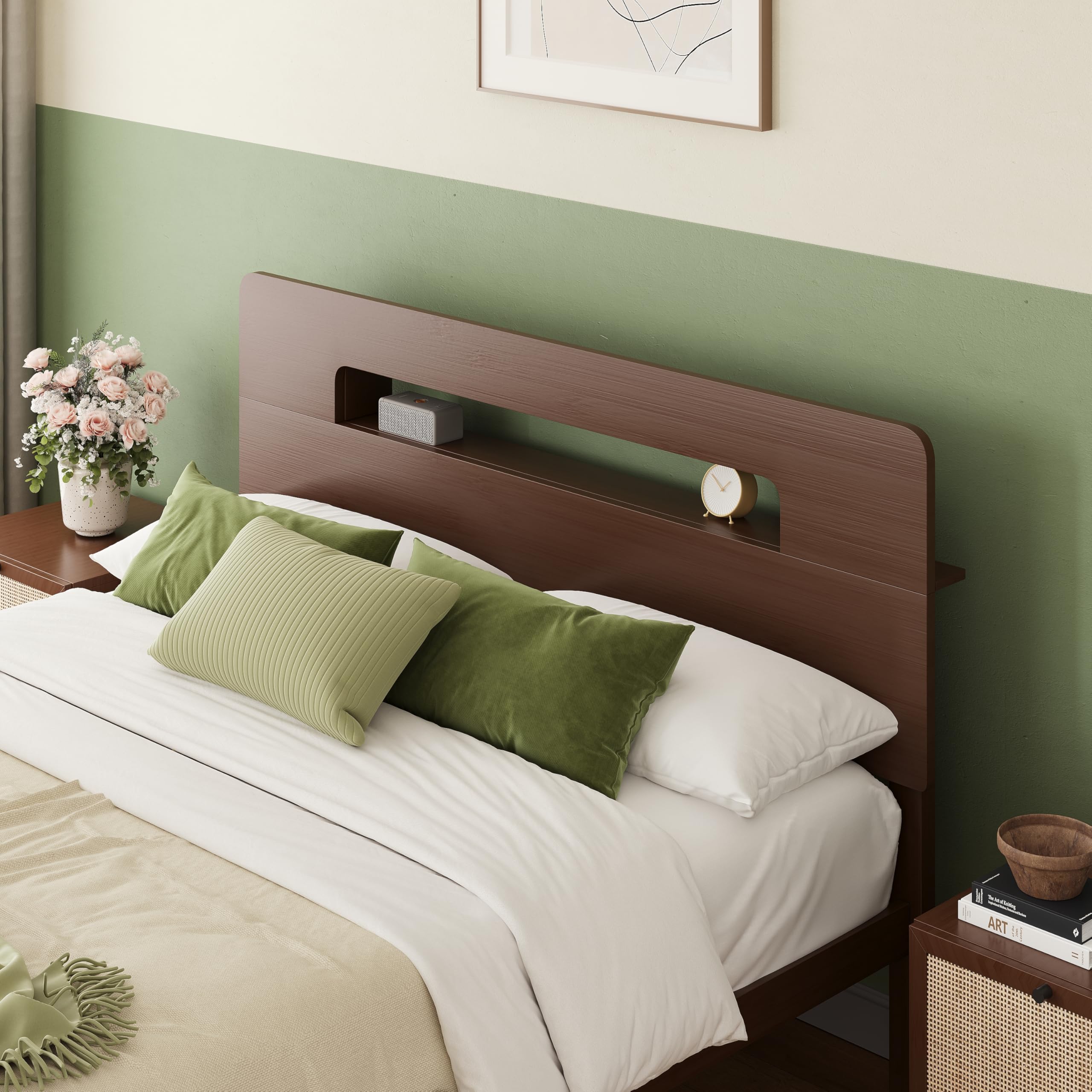 ZIYOO Full Size 14 Inch Walnut Bamboo Bed Frame