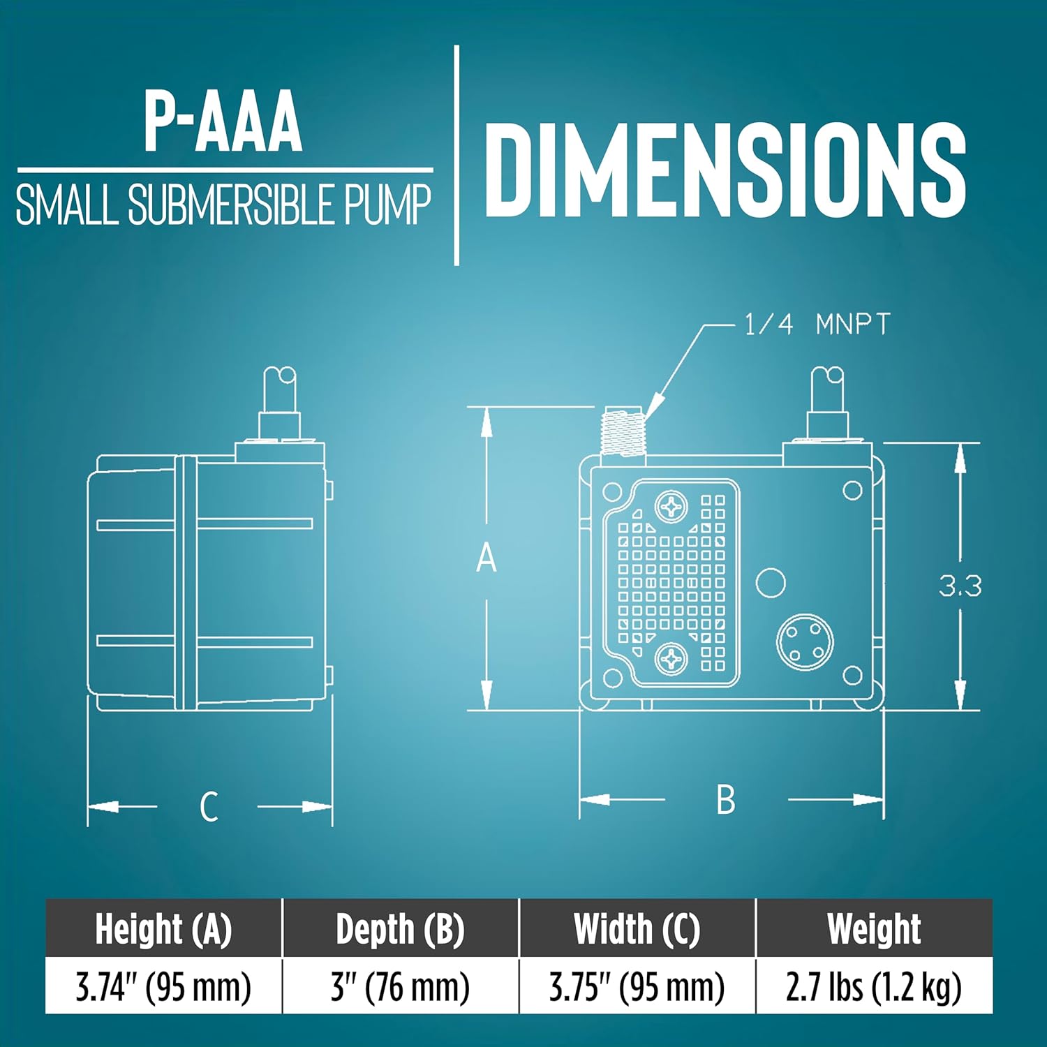 Little Giant P-AAA 1/160 HP, 230-Volt, 120 GPH Manual Small Submersible Oil-Filled Fountain/Recirculating Pump with 12-Ft. Lead Wires - No Plug, Black, 523112