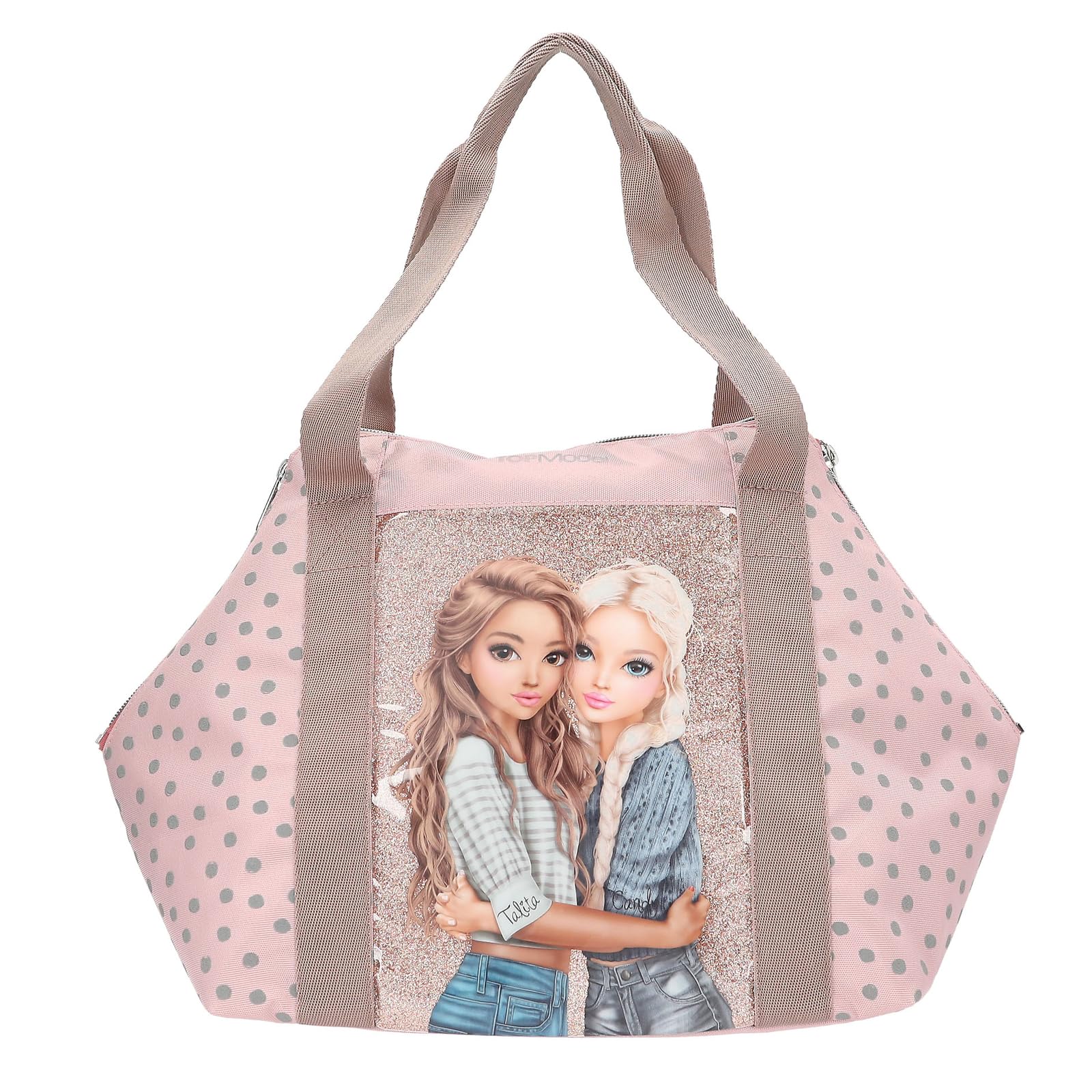 Depesche 14014 TOPModel Dots - Sporttasche in Rosa, mit Model Motiv und Punkte Muster, Tasche mit Henkel und Innenfach