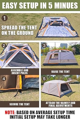 Miniatura 9 de Camping Tents, 4-8 Person Stand Up Tent, Straight-Wall Design, with Full-Coverage PU-Coated All-Around Tents for Camping, Hiking, Picnic, Bivy