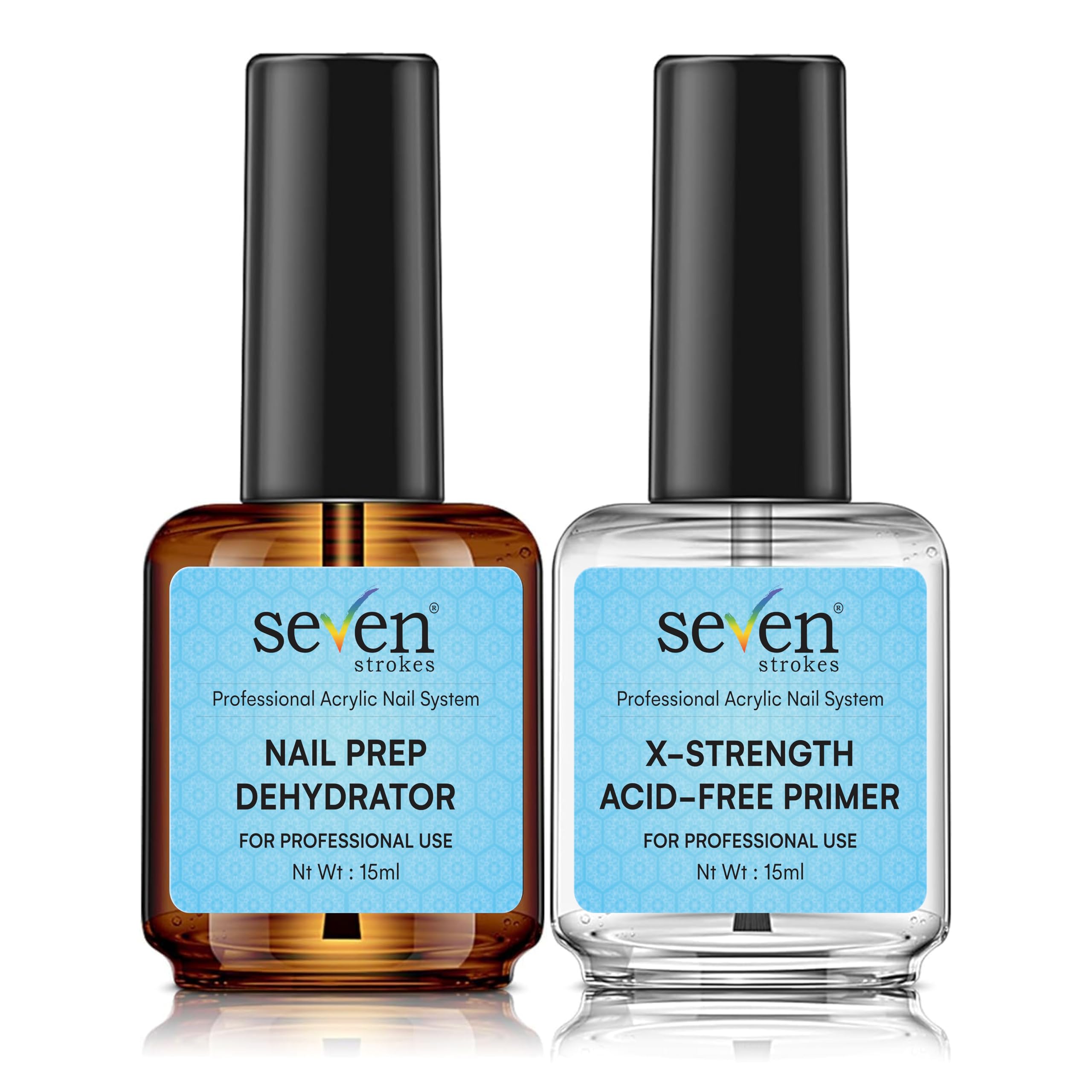 SEVEN STROKES Professional Natural Nail Prep Dehydrate and Acid-Free Primer, Dehydrator for Acrylic and Gel Nail Polish, Non Acid Primer for UV Gels Fast Dry Superior Bonding Agent Gift Box Set