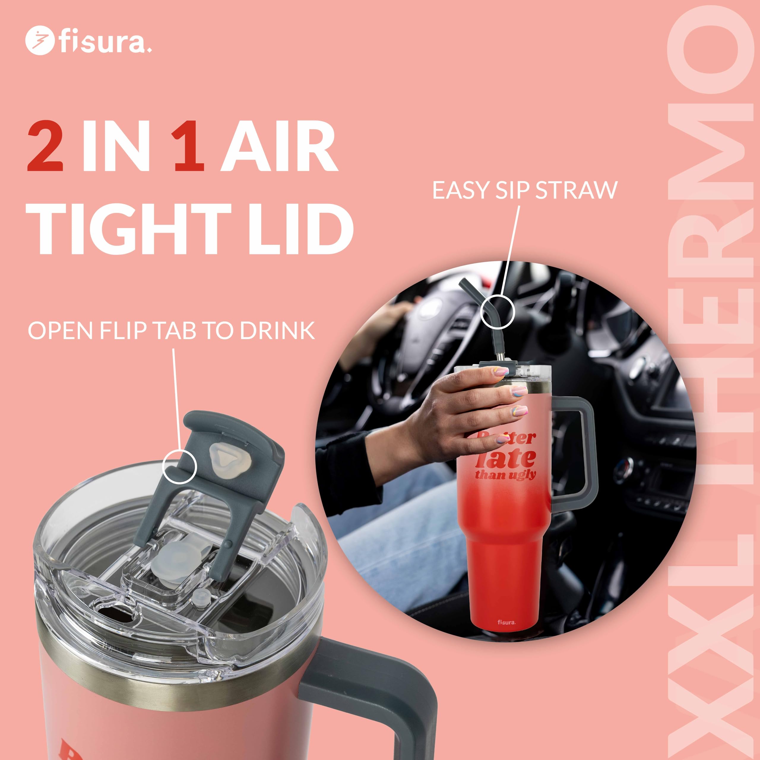 Fisura, Better Late 1.2 Litre Thermos Flask, Large Pink Stainless Steel Flask, BPA Free - Image 4