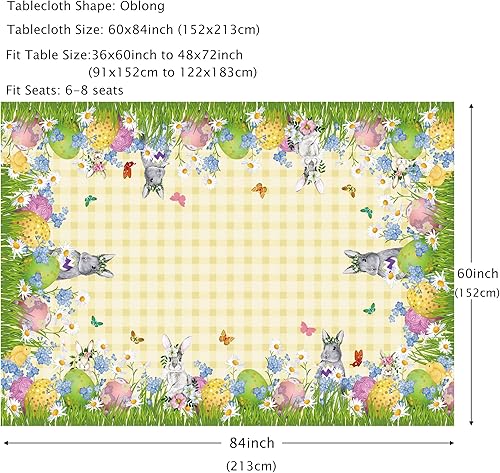 Miniatura 9 de SUNWISHA Mantel de conejo de Pascua, a cuadros amarillos y blancos, impermeable, para cocina, comedor, 60 x 84 pulgadas, protector de mesa de Pascua